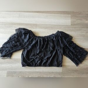 Ashley Stewart Black Ruffled Blouse